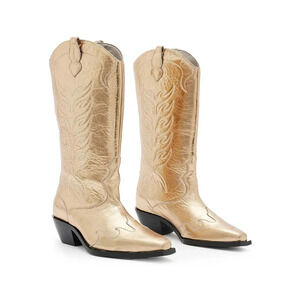 NEW All Saints Dolly 60 MM Gold Metallic Western Cowboy Boots Womens Size 8